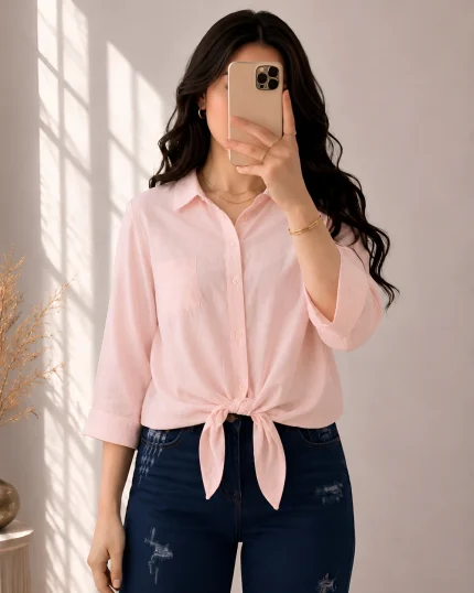 شومیز لینن گره ای وارداتی کژوال خنک تابستانه مدل ساده